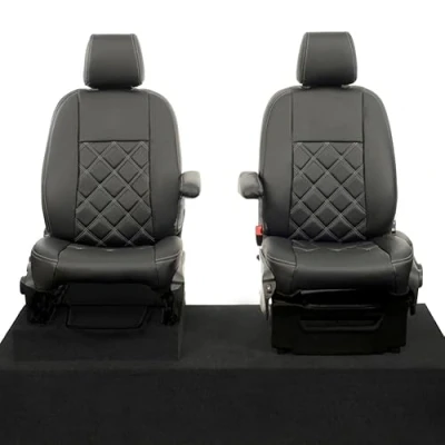 Image of UK Custom Covers Fits Ford Transit M Sport (2013 2023) Tailored Leatherette Front Seat Black SC887BAD6