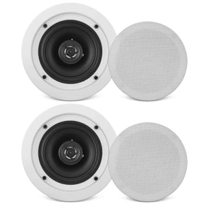 Image of PYLE PDIC61RD 2 Way Flush Mount In Ceiling Stereo Speakers Pair, 200 Watt, 6.5 Inch Size, White