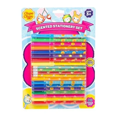 Image of Chupa Chups Scented Stationery Set Glitter Pens, Gel Felt Tips, Rubber Colouring Pencils Back To School Supplies For Girls 3+