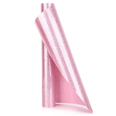 Image of YURROAD Glitter HTV Vinyl Iron On 40&quot; X 12&quot; Pink Heat Transfer DIY Patterns Fabrics T Shirts Bag
