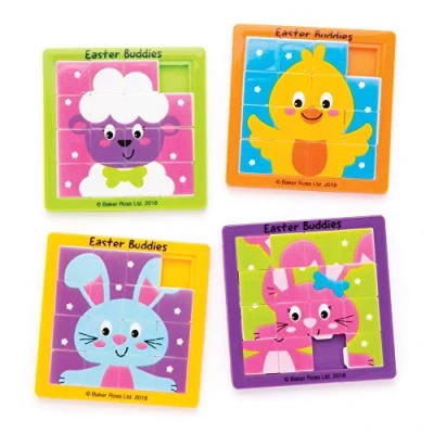 Image of Baker Ross AW209 Easter Buddies Sliding Puzzles (Pack of 4) For Kids Party Bag Fillers or Gift Ideas