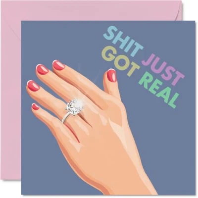 Image of Engagement Cards for Couples Real S**t Congratulations Happy Gifts, Congrats Well Done Card, 145mm x Wedding Marriage Greeting Fiance Fiancee