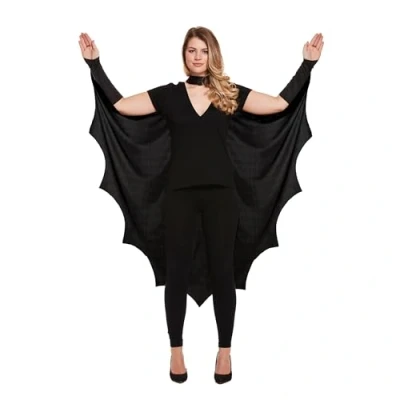 Image of Lizzy Adult Gothic Vampire Bat Wings Cape with Black Lace Mask Full Wing Halloween Fancy Dress Costume Accessory (Adult)