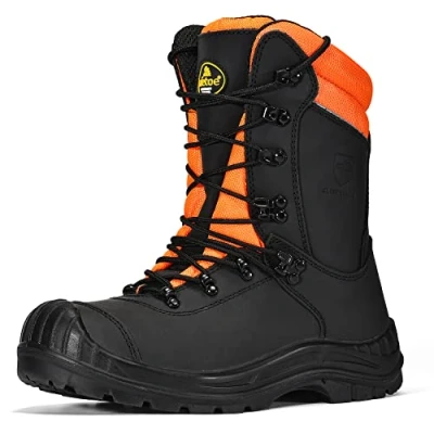 Image of SAFETOE Safety Chainsaw Cut Protection Boots Class 1 with Genuine Cow Leather Heavy Duty Steel Toe Memory Foam Insoles Woodcut Construction Work