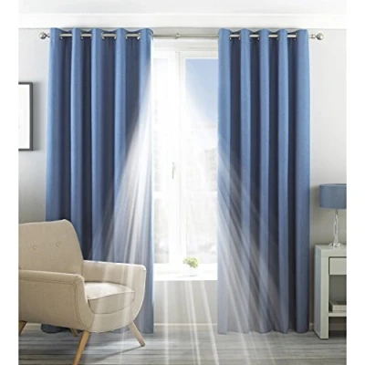 Image of Riva Home Eclipse Blackout Eyelet Curtains, Polyester, Denim, 90 x 54 (229 137 cm)