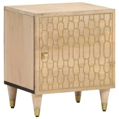 Image of vidaXL Solid Mango Wood Bedside Cabinet in Brown 40x33x46 cm Hand Carved, Practical Door, Stable Top for Bedroom/Décor