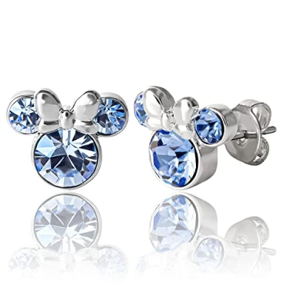 Image of Disney Minnie Mouse Birthstone Jewelry, Silver Plated Crystal Stud Earrings for Women and Girls Mickey&#039;s 90th Birthday Anniversary