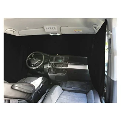 Image of BREMER SITZBEZÜGE Front Windscreen Sun Protection Camping Driver&#039;s Cab Curtains Compatible with Citroen Berlingo 2 from 2008 2018 in Black