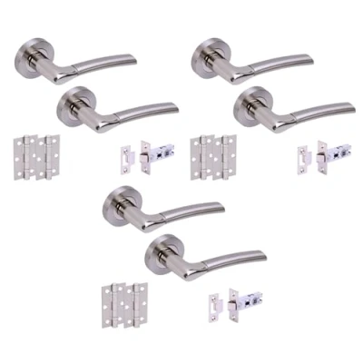 Image of HANDLEZONE® 3 Sets Ursa Internal Door Handles on Rose Lever Latch Packs with 75mm Ball Bearing Hinges and 76mm Latches Dual Polished/Satin Nickel