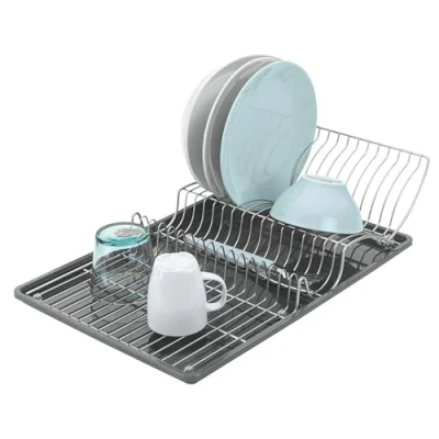 Image of WENKO Washing Basket Wingtex with drip Tray, Metal, Grey/White, 6.9 x 31 45.4 cm