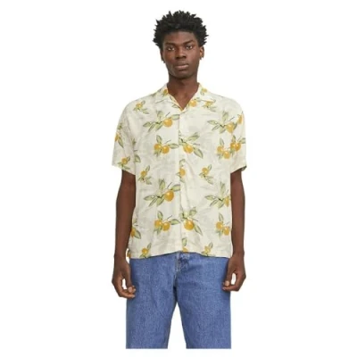 Image of JACK&amp;JONES Men&#039;s JORLUKE Tampa AOP Shirt SS SN, Buttercream, XS