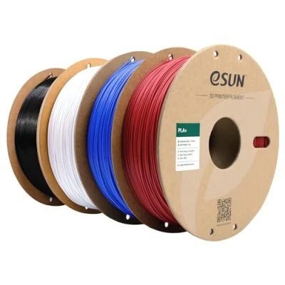 Image of eSUN PLA+ Filament 1.75mm, Enhanced Toughness 3D Printer PLA Plus, Dimensional Accuracy +/ 0.03mm, 1KG per Spool, 4 Spools Printing Filament, Fire Engine Red+Blue+Cold White+Black
