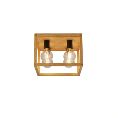 Image of Square Woven Bamboo Wood 4 Light Ceiling Flush