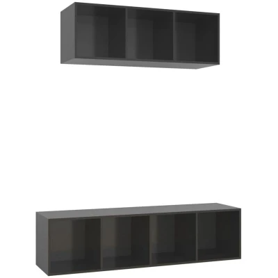 Image of vidaXL 2 Piece TV Cabinet Set High Gloss Grey Engineered Wood