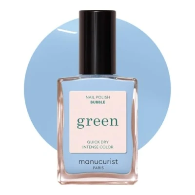 Image of Manucurist Green Pastel Blue Nail Polish Bubble Natural Classic 9 Free Vegan and Plant Based Manicure &amp; Care 15 ml