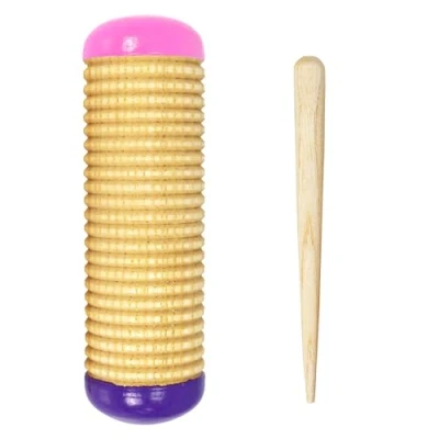 Image of A Star Wooden Shaker Maraca Guiro Scraper with Beater Rhythm Percussion Instrument