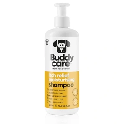 Image of Itch Relief Moisturising Dog Shampoo by Buddycare Deep Cleansing for Dogs Milk &amp; Honey Scented With Aloe Vera and Pro Vitamin B5 (500ml)