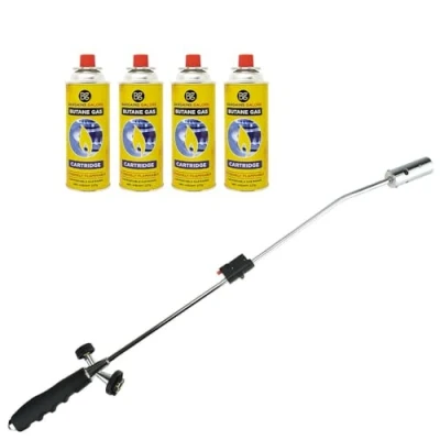 Image of Burner Killer Butane Gas BLOWTORCH Garden Outdoor Moss Fungus (Weed Wand + 4 CANISTERS)