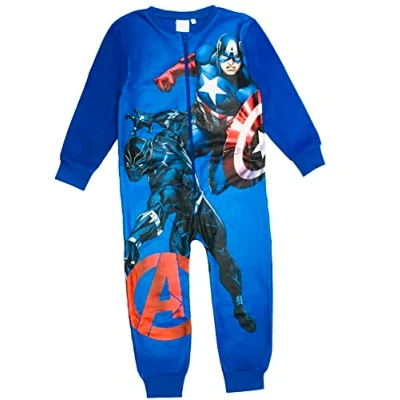 Image of Marvel Avengers Boys Fleece Onesie All in One Pyjamas Kids Sleepsuit Onezee 4 10 Years (9 Years) Blue
