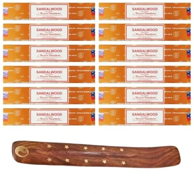 Image of 12x15g Incense Sticks with Holder for Meditation, Aromatherapy, Spa, Yoga, Relaxation, Healing, Weddings, Spirituality and Positivity (SANDLEWOOD 12PK)