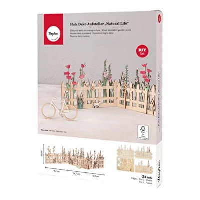 Image of Rayher Wooden Display Building Kit with Flower Garden Design, DIY Wood Craft Set 24 Pieces, Kit, natural wood, 20x14,7+19,5x14,7+20x14,2cm, 64525505