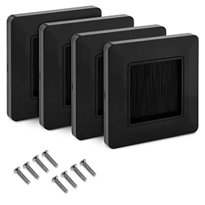 Image of kwmobile Flush Brush Wall Plate 4X European Single Gang Mounted Faceplate to Cover Outlets, Sockets and Tidy Up Wires Black