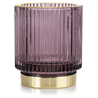Image of AmeliaHome Glass Tea Light Holder 7 x 8 cm Pompey Purple Gold