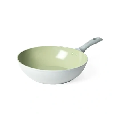 Image of Salter BW09285 Earth 28cm Stir Fry Pan Healthy Ceramic Non Stick Coating, PFAS Free Induction Cookware, Aluminium Deep Frying for Noodles, Easy Clean, PFOA/PTFE Free, Stay Cool Handle, Green