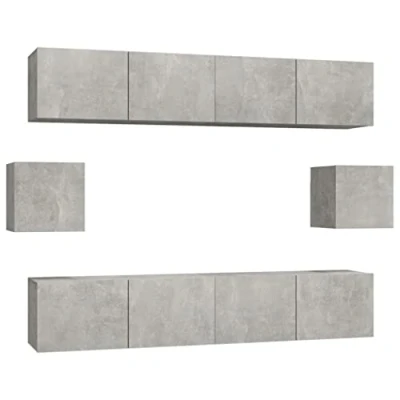 Image of vidaXL TV Cabinet Set 6 Piece Living Room Sideboard Entertainment Centre Console Media Unit HiFi Stereo Concrete Grey Engineered Wood