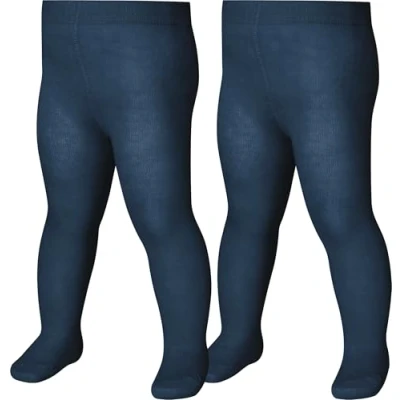 Image of Playshoes Unisex Kids Thermal tights plain double pack 499201, 11 Navy, 98 104