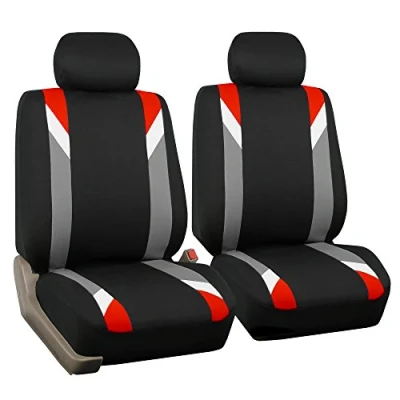 Image of FH Group Front Set Cloth Car Seat Covers for Low Back Seats with Removable Headrest, Universal Fit, Airbag Compatible, Cover SUV, Sedan, Van, Red