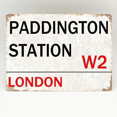 Image of Inga Paddington Station Metal Sign London Street Novelty Retro Wall Plaque Vintage Tin Sign/Retro Decor 8X12 inch