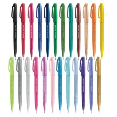 Image of Pentel Brush Sign Pen SES15C Nib Fibre Tip Full Range Set 24 Pens
