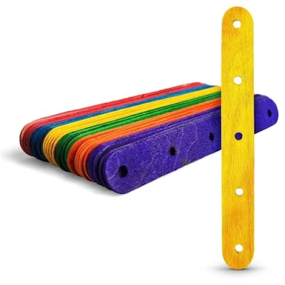 Image of Netuno 30 Multicoloured Wooden Craft Sticks with Holes 15cm 5.9 inches Wood Popsicle Lolly Lollipop Coloured Colorful ice Cream for Decoration Crafting DIY School