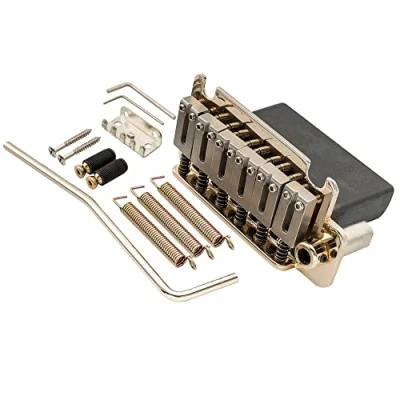 Image of Musiclily Pro 54mm 2 Point Style Guitar Tremolo Bridge with Stainless Steel Saddles Full Block for Japan Import Strat, Gold