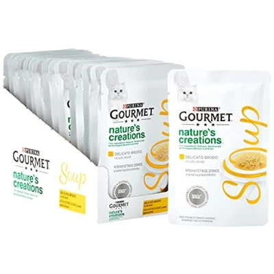 Image of PURINA GOURMET Crystal NATURE&#039;S CREATIONS Delicate Cat Soup Broth with Natural Chicken 32 bags of 40g each (pack 32x40g)