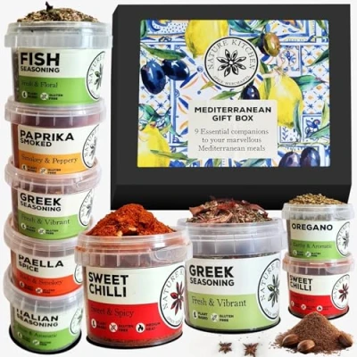 Image of Nature Kitchen Mediterranean Gourmet Seasoning Mix Gift Set. 9X Gluten Free Herbs and Spices for Cooking Exciting Healthy New Recipes. Including Paella Spice