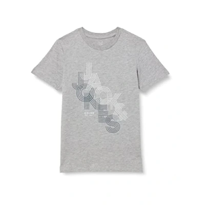 Image of JACK&amp;JONES JUNIOR Boy&#039;s Jcopower SS Crew Neck BF Jr T Shirt, Light Grey Melange/Print:hipe Tee, 16 Years