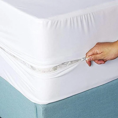 Image of Small Double Mattress Protector Waterproof Zipped Bed Fitted Sheet Cover Zip Up Encasement All Round Protection 30cm Deep (Small 120x200cm)