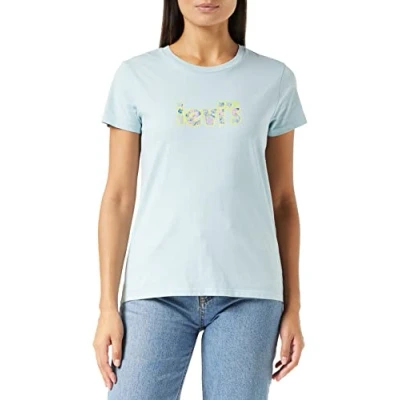 Image of Levi&#039;s Women&#039;s The Perfect Tee Poster Logo T Shirt, Sterling Blue, S