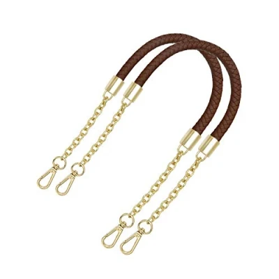 Image of besbomig 2 Pcs Synthetic PU Leather Bag Strap Replacement Braided Handle Metal Chain with Buckles for Handbag Crossbody Purse Making Accessories 60cm/23.6inch,Brown