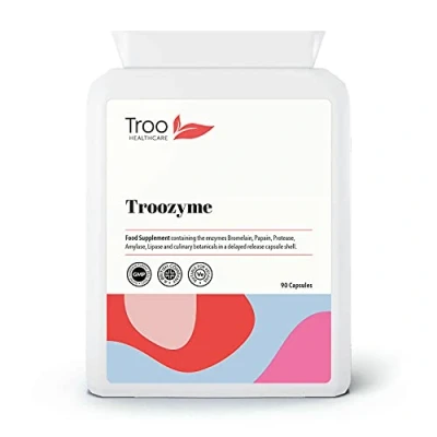 Image of Troozyme Digest Tonic Digestive Enzymes Supplements 90 Capsules Broad Spectrum Plant Betaine HCL Bromelaine Papaine Protease Amylase Lipase UK Manufactured