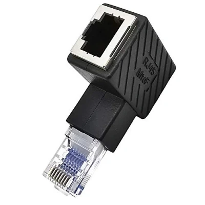 Image of innov8 90 Degree RJ45 Male to Female Extension Cat5 Cat6 Lan Network Connector Ethernet Adapter for Computers, Laptops, Routers (Up Angle)