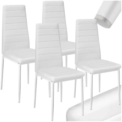 Image of TecTake® Set of 4 Dining Chairs in Modern Design with Faux Leather Covers, Chair Slim Steel Legs, Soft Padding &amp; High Backrests, Ideal as Room Kitchen White