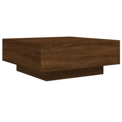 Image of vidaXL Coffee Table with Adjustable RGB LED Lights Square Engineered Wood Table, Brown Oak Serving and Display Stand for Living Room or Office