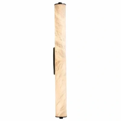 Image of TRIVIDHA Natural Alabaster Sconce Marble Wall Modern Bathroom Vanity Light Cylindrical Stone Lamp Brass Base Lighting For Living Room Bedroom Restaurant Kitchen Hallway