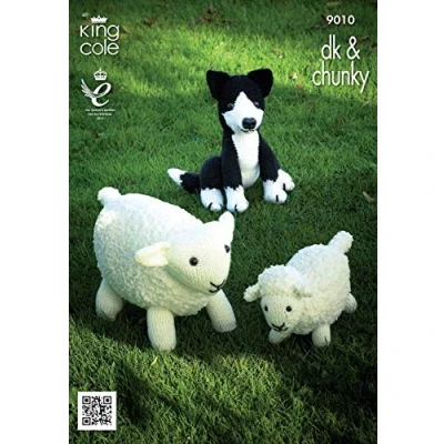 Image of King Cole 9010 Knitting Pattern Sheep Lamb and Sheepdog Toys to knit in Chunky DK