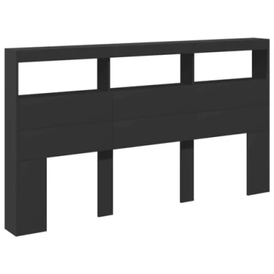 Image of vidaXL Black Headboard Cabinet with LED Engineered Wood Bed Backboard, Ample Storage, RGB Lights, 180x102 cm