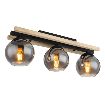 Image of Globo Conni ceiling lamp, length 60 cm, smoke grey, wood/glass, 3 bulb.