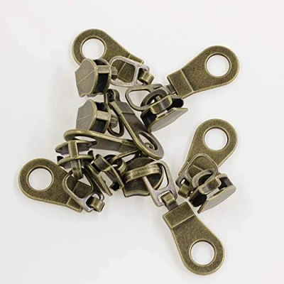 Image of Leekayer 50PCS #5 Antique Brass Pulls for Nylon Coil Zippers Metal Zipper Sliders Jacket Luggages Purses Bags Bulk Slider